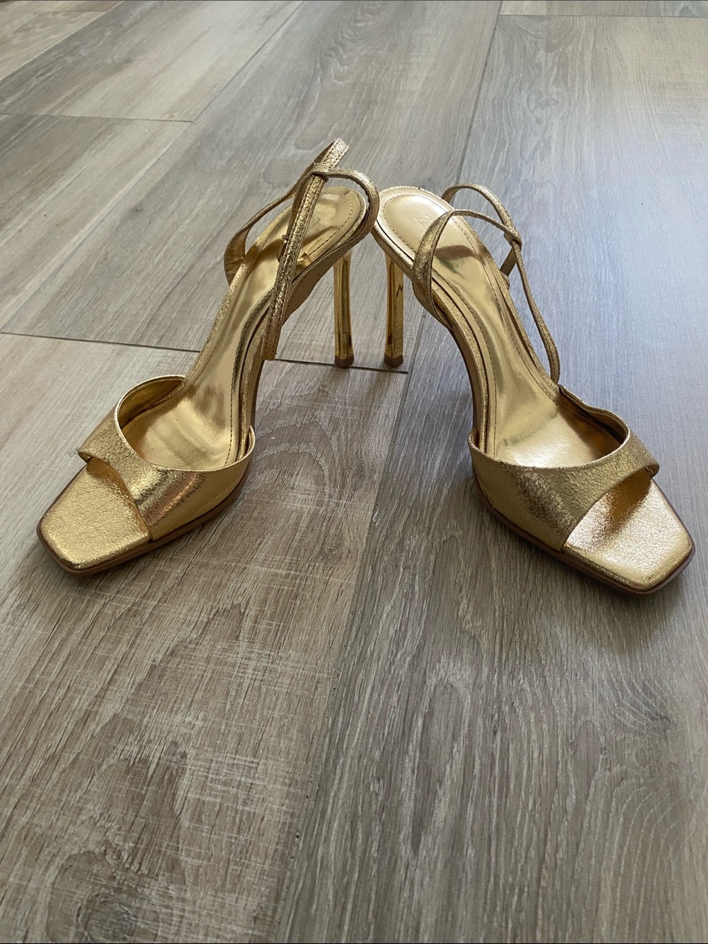 Zara Women's Gold Strappy Block-Heel Sandals